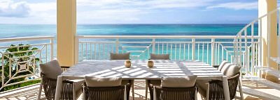 Outdoor dining table overlooking water