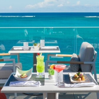 Table of cocktails and appetizers