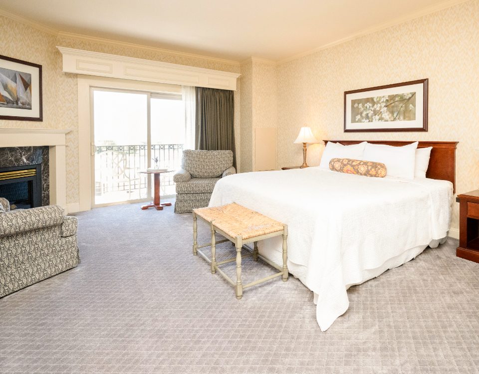 hotel room with a king bed