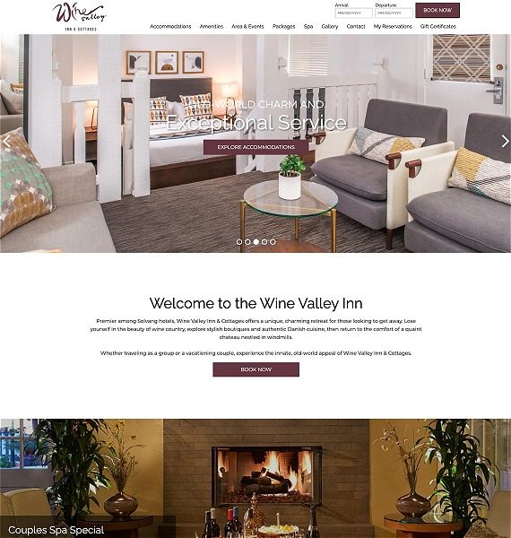 screenshot representing the Wine Valley Inn website in wide view