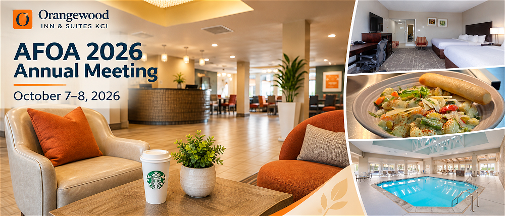 AFOA 2026 Annual Meeting hotel near Kansas City with Orangewood Inn & Suites KCI guest room, dining and indoor pool