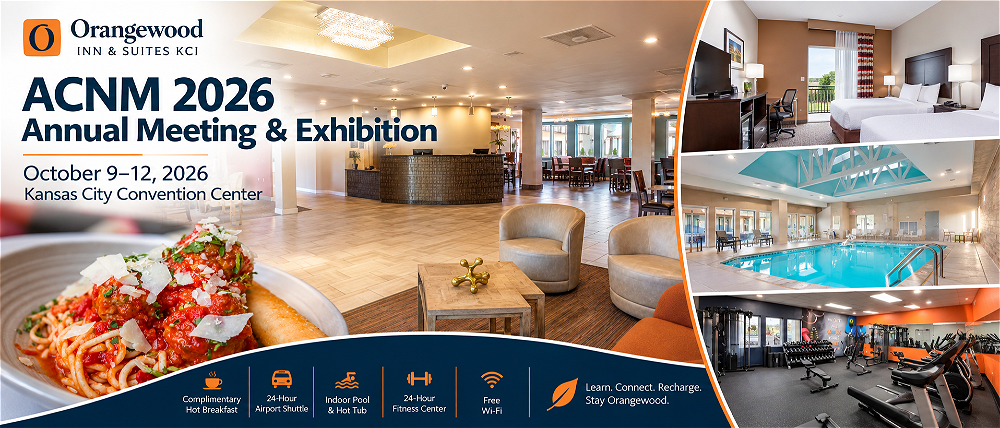 ACNM 2026 Annual Meeting & Exhibition hotel near Kansas City with Orangewood Inn & Suites KCI guest room, indoor pool, fitness center and dining.