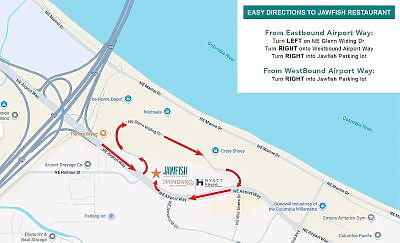 Map showing how to drive to the Jawfish Restaurant in Portland